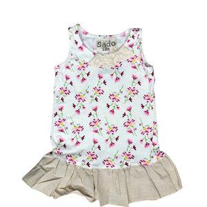 Sado NWT floral tank top with linen peplum ruffle hem and lace detail size 12m
